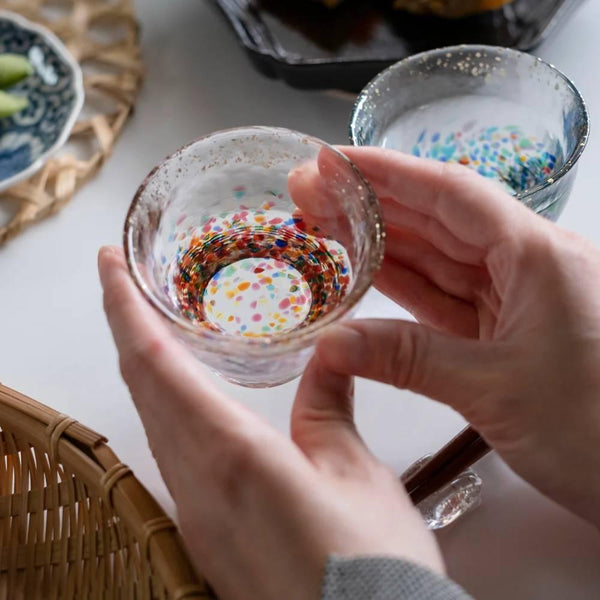 Aderia Handmade Gold Flake Colorful Shot Glasses 85ml (Pair Set)