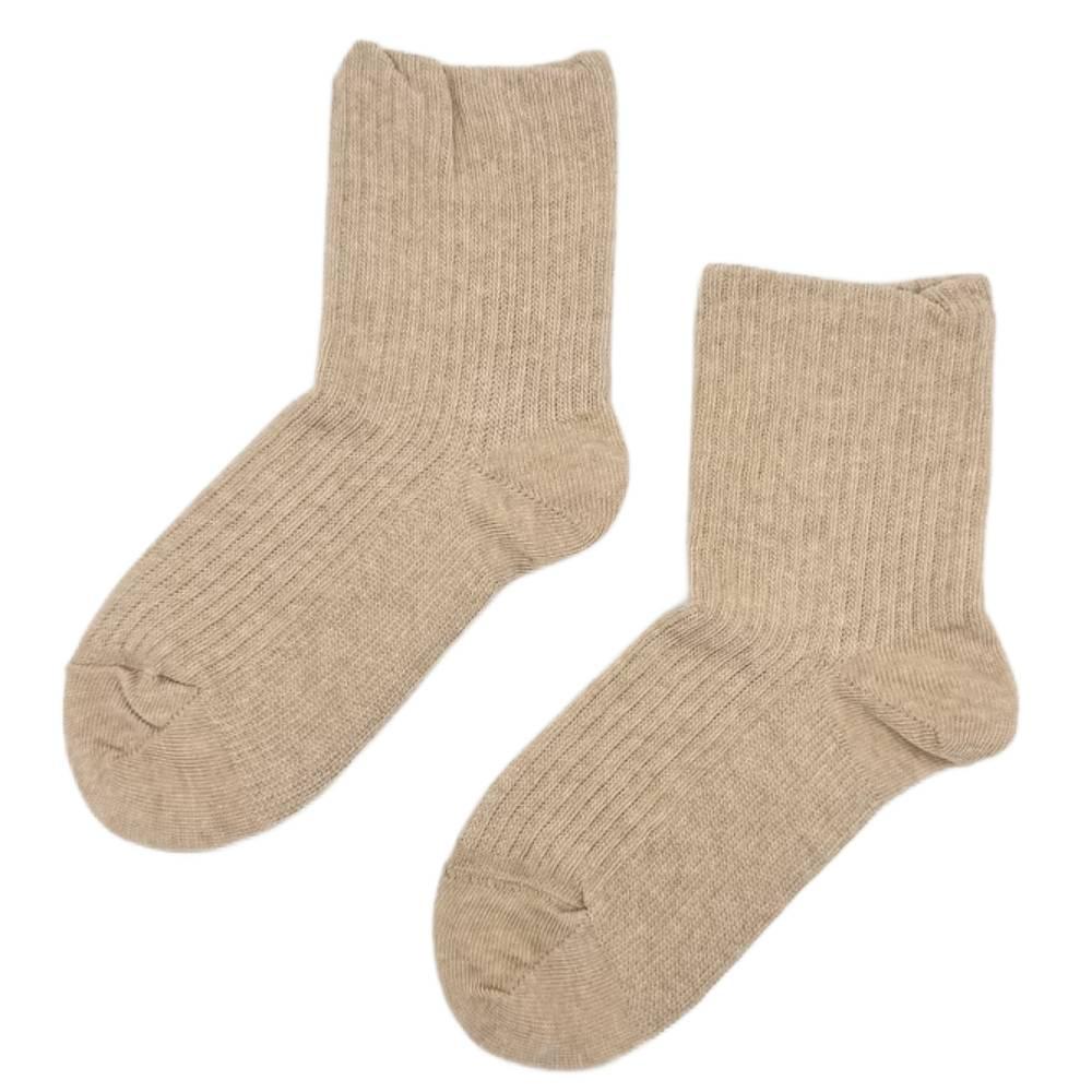 Double Knit Beige Cotton Sleep Crew Socks With Inner Silk Beige 22-25cm