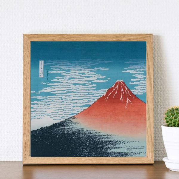 Furoshiki Red Fuji Ukiyo-e Art Cotton Wrapping Cloth 48x48cm