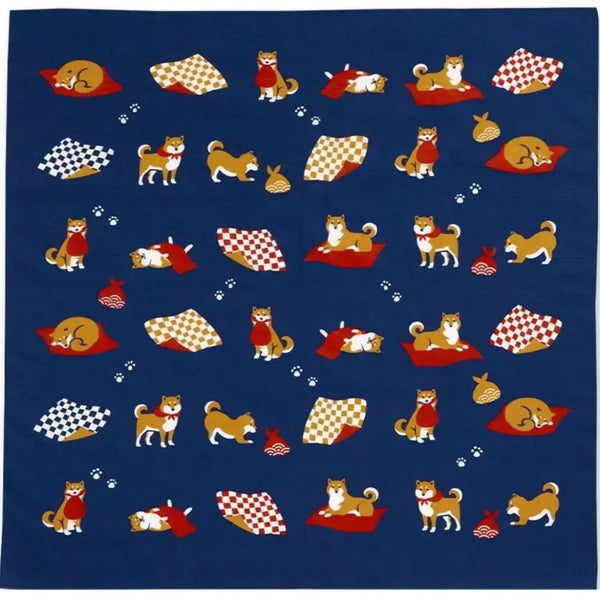 Furoshiki Shiba Inu Medium Blue Cotton Wrapping Cloth 70cm