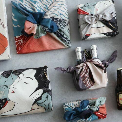 Furoshiki Woman Blowing Glass Pipe Ukiyo-e Art Wrapping Cloth 70x70cm