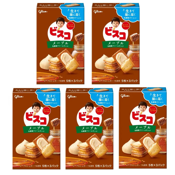 Glico Bisco Maple Syrup Flavored Cream Sandwich Biscuits (Pack of 5)