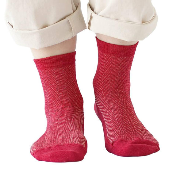 Herringbone Pattern Socks Red Absorbent Washi Paper Fabric 24.5cm