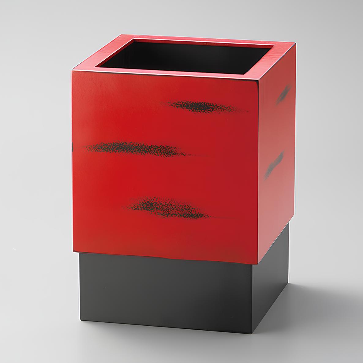 Isuke Negoro Japanese Lacquered Waste Bin Red & Black