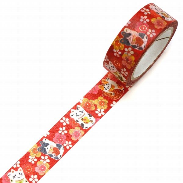 Kamiiso Kimono Washi Tape Plum Beckoning Cat Pattern Masking Tape