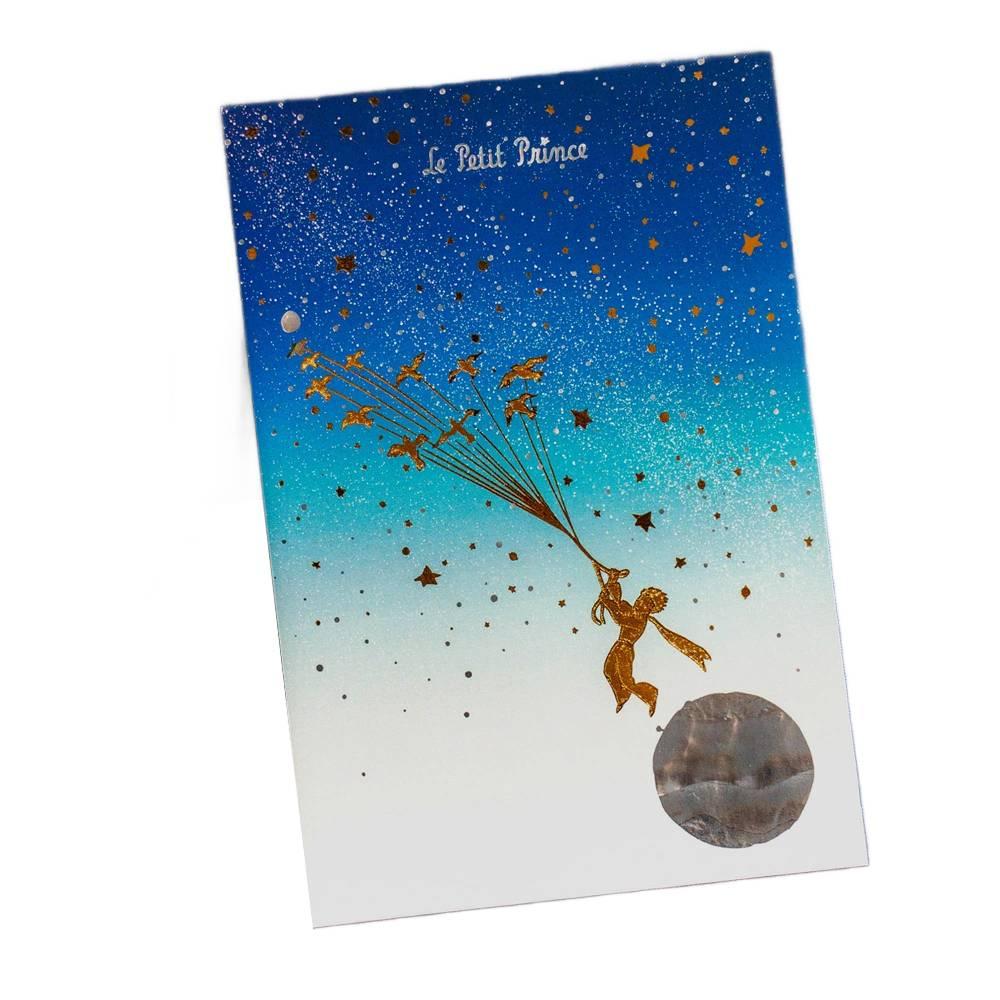 Le Petit Prince Postcard Foil Stamped Migratory Birds Starry Design