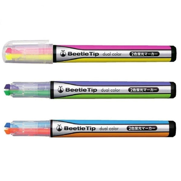 Kokuyo Beetle Tip Dual Color Highlighter Set 3 Pens (6 Vivid Colors)
