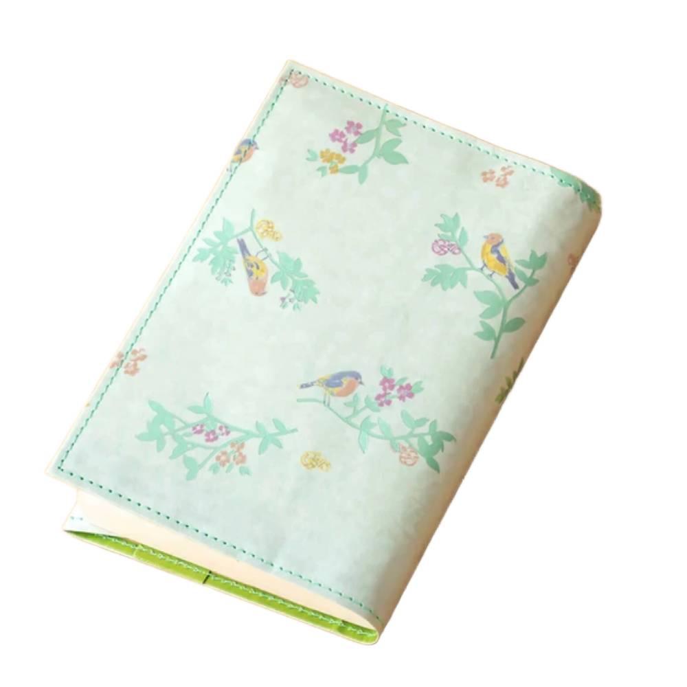 Reusable Book Cover Green Foil Stamped A Bell, a Bird, and Me Design