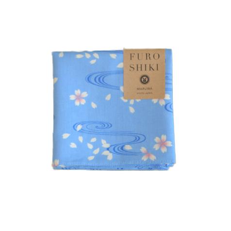 Seiran Furoshiki Blue Floating Sakura Blossoms Cotton Wrapping Cloth