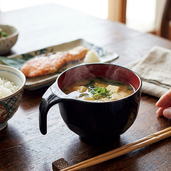 Stackable Bowl Black Red Tortoise Shell Soup Cup with Handle