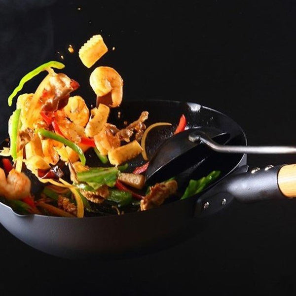 Takumi Magma Plate Non-Stick Iron Induction Wok With Wooden Handle 28cm