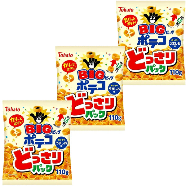 Tohato Poteco Ring Shaped Potato Chips Lightly Salted Big 110g (Pack of 3)