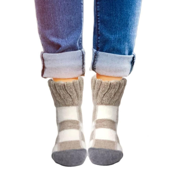 Winter Wool Thick Crew Socks Beige Checkered Warm Socks