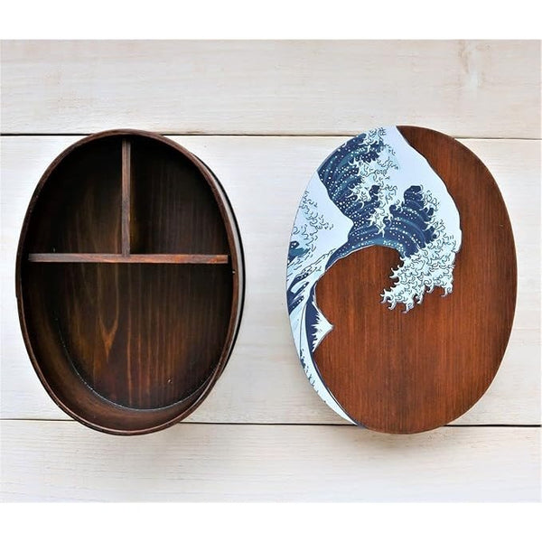 Wakacho Wooden Bento Box Great Wave Design Japanese Lunch Box 700ml