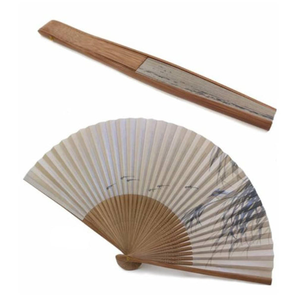 Yamani Kingfisher Bird Beige Sensu Handheld Folding Fan 21.5cm