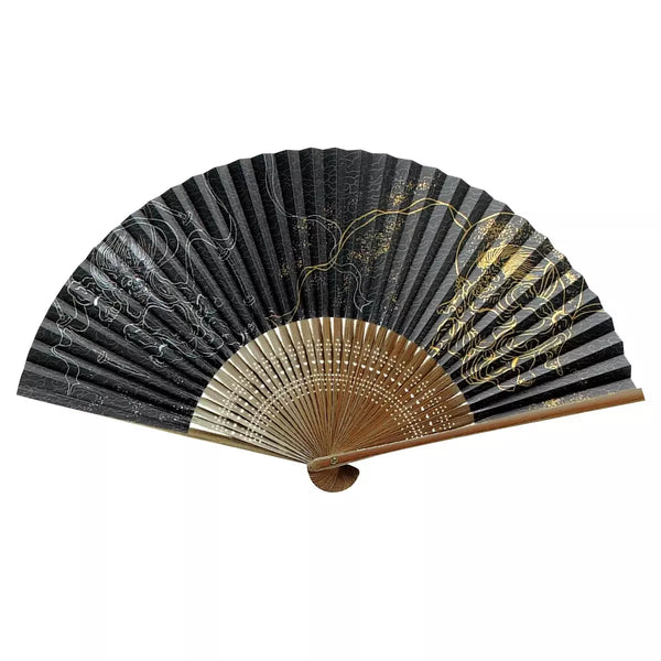 Yamani Sensu Folding Fan Fujin And Raijin Shinto Gods Design 21.5cm