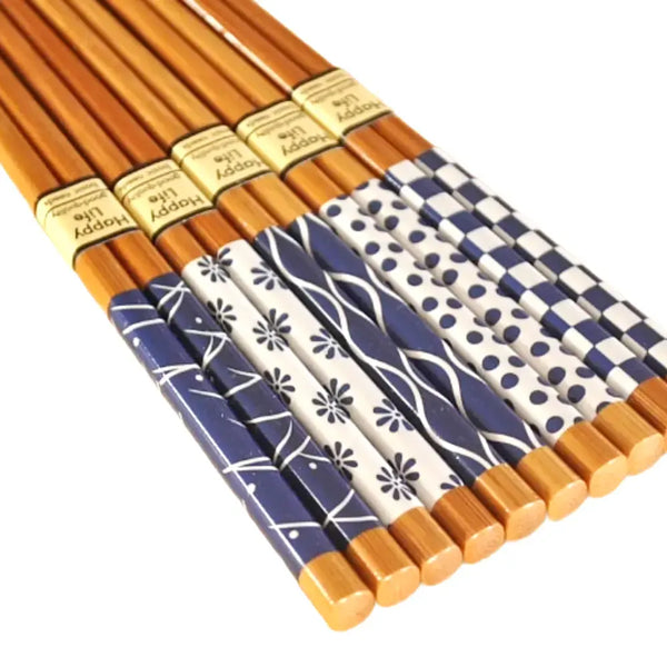 Aoba Bamboo Chopsticks Sea Patterns Blue & White 22.5cm (5 Pairs)
