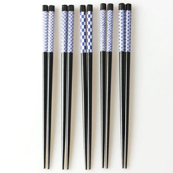 Aoba Chopsticks Traditional Japanese Patterns Indigo 22.5cm (5 Pairs)