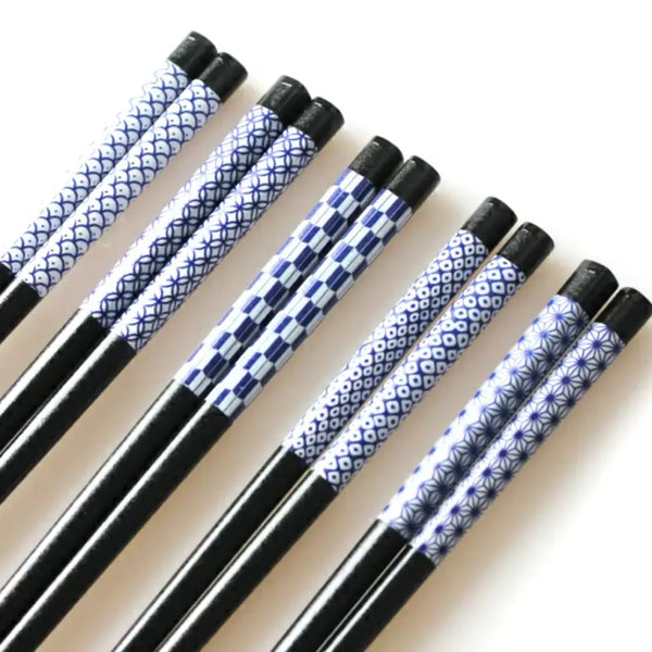 Aoba Chopsticks Traditional Japanese Patterns Indigo 22.5cm (5 Pairs)