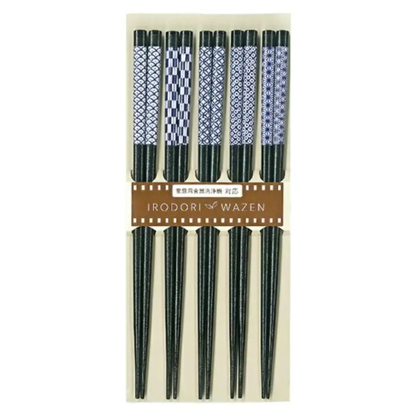 Aoba Chopsticks Traditional Japanese Patterns Indigo 22.5cm (5 Pairs)