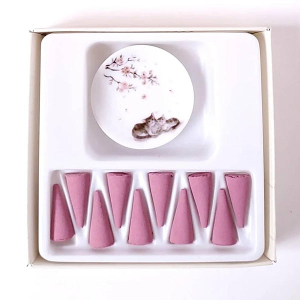 Sakura Cherry Blossom Scent Incense Cones Set With Burner (10 Cones)