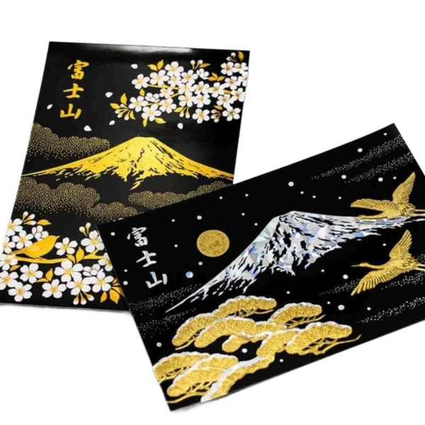 Gold Foil Stamped Postcard Snow Capped Mount Fuji In Winter