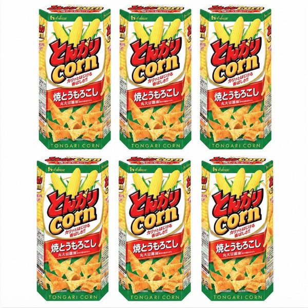 House Foods Tongari Corn Japanese Cone Shaped Chips Grilled Corn Flavor (Pack of 6)