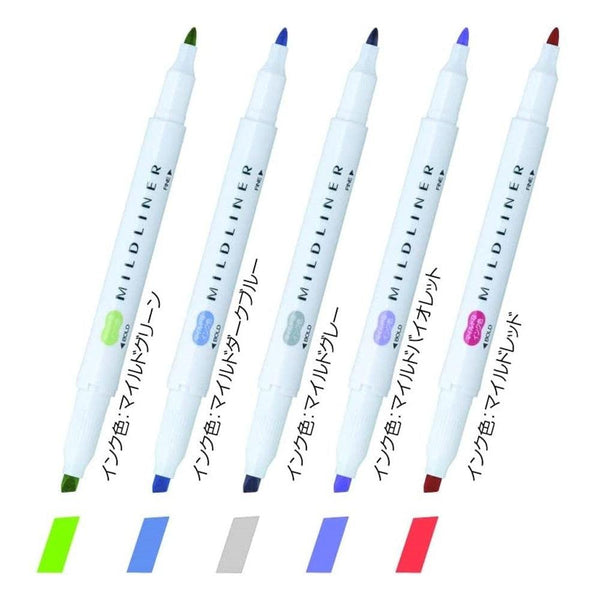 Zebra Mildliner Highlighter Markers Elegant Colors WKT7-5C-NC-N
