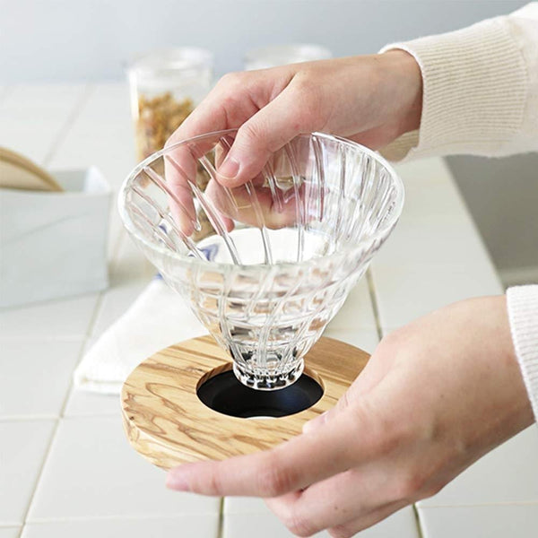 Hario V60 Glass Coffee Dripper with Olive Wood 1-4 Cups VDGR-02-OV