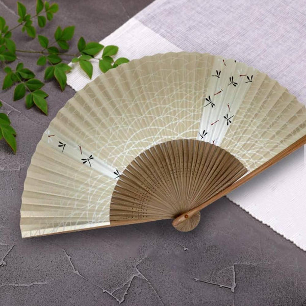 Yamani Dragonfly Design Gold Sensu Handheld Folding Fan 21.5cm